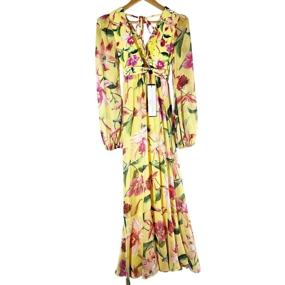 PatBO Laelia Cut Out Floral Maxi Dress Size XS Canary - Picture 2 of 13